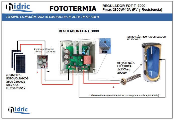 Fototermia_ejemplo instalacion acumulador 50_500Lt_HIDRIC_2024 Ejemplo fototermia conexión para acumulador de agua de 50-300 Lt